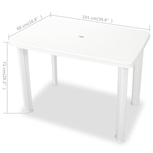 vidaXL Hagebord hvitt 101x68x72 cm plast