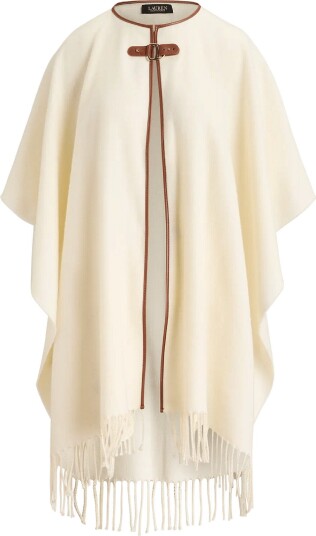Lauren Ralph Lauren Buckle Trim Herringbone Ruana CREAM One Size Lauren Ralph Lauren Buckle Trim Herringbone Ruana CREAM One Size