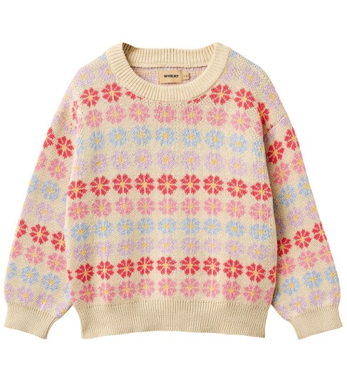 Wheat Genser Strikk Harlow Sandshell Flowers Wheat 8 år 128 Genser Flerfarget