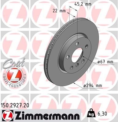 Bremseskive ZIMMERMANN 150.2927.20 Bremseskive ZIMMERMANN 150.2927.20