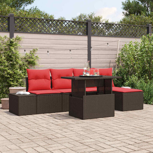 vidaXL Hagesofa Set 6 stk. Brun og rød polyrotting