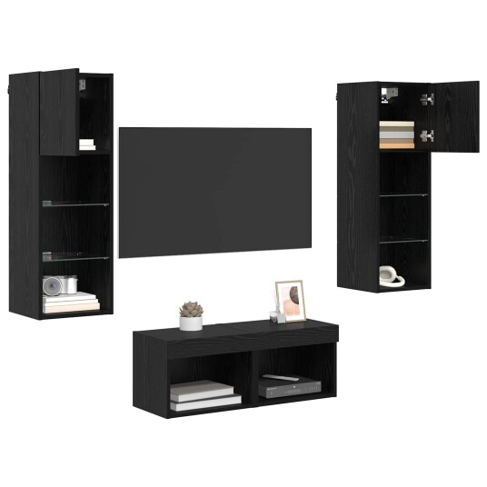  TV Veggskap 4 pcs Svart Eik 40 x 30 x 30 cm Konstruert tre