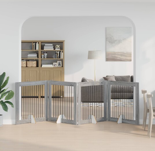 Vidaxl Foldbar Hundegitter Med Stativer 4 Stk. Grå Sonoma 401 cm