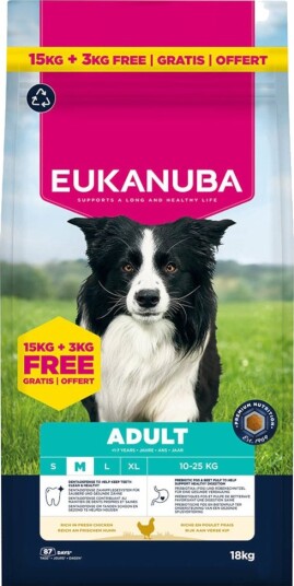 Eukanuba Tørrfôr Adult Premium Nutrition Medium Breed + Gratis Kylling 15 kg 3 kg