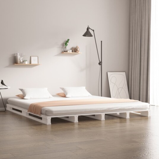 vidaXL Sengeramme hvit 135x190 cm heltre furu 4FT6 Double