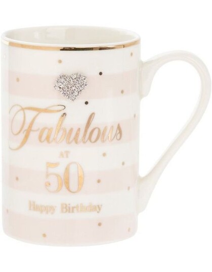 Crosswear Hvit og Lysrosa Porselenkrus Fabulous 50th Birthday Crosswear Hvit og Lysrosa Porselenkrus Fabulous 50th Birthday