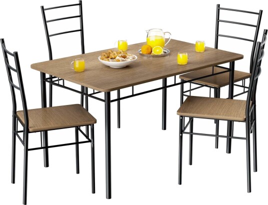5 delers spisegruppe brun MDF og metall plassbesparende design