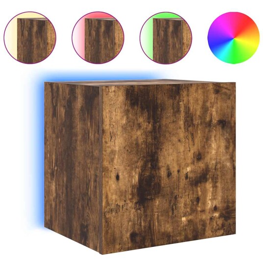  Vegghengt TV-benk med LED røkt eik 40,5x35x40 cm 837254