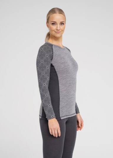 Dovre Women Langermet t skjorte 100% merino ull blå/navy
