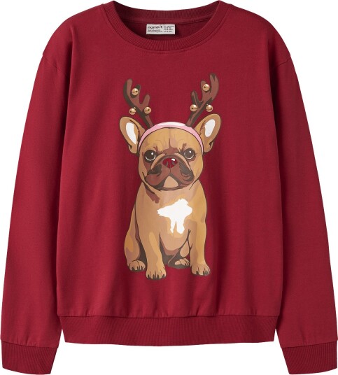 Name It NkfVrasab Rød Dahlia Collegegenser 134-140 med Juletre Motif