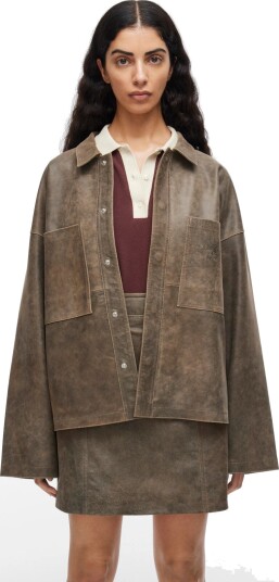 ROUGE EDIT Rounila Ls Leather Overshirt/1   Brown   42