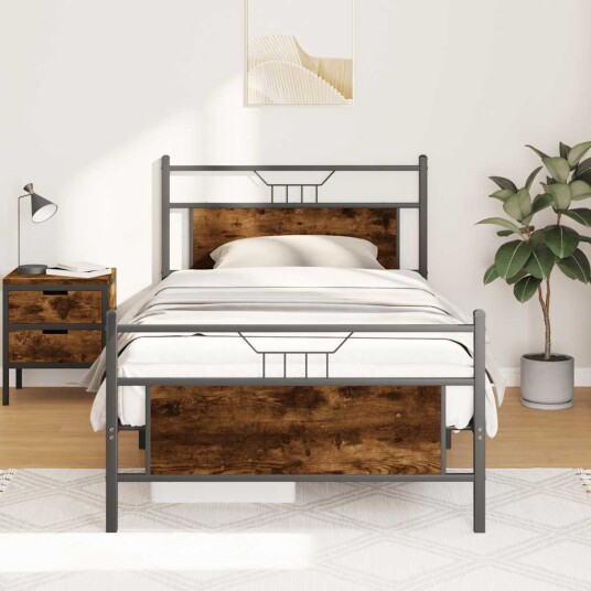 Sengeramme uten madrass røkt eik 100x200 cm konstruert tre 4106756
