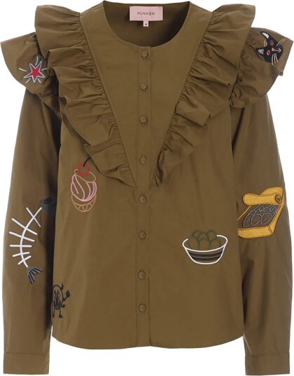 Hunkøn Nola Ruffle Shirt OLIVE XL Hunkøn Nola Ruffle Shirt OLIVE XL
