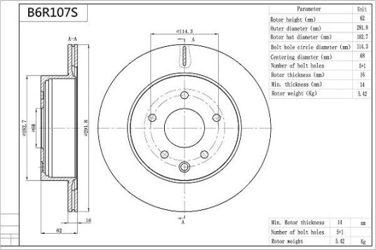 Bremseskive AISIN B6R107S Bremseskive AISIN B6R107S