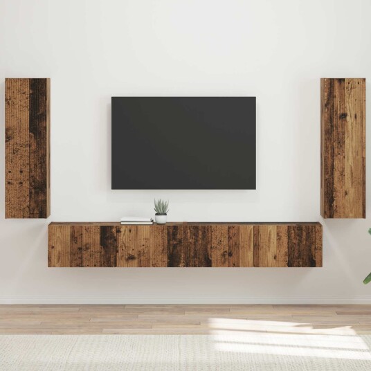 TV vegghyllesett 4 pcs 29,5 x 31 x 100 cm Gammelt tre