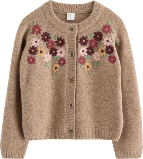 Lindex Knitted Cardigan With Embroidery Beige 110/116