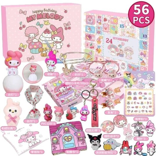 Julekalender med Sanrio figurer i blinde bokser leker for jenter nedtelling til jul julepynt