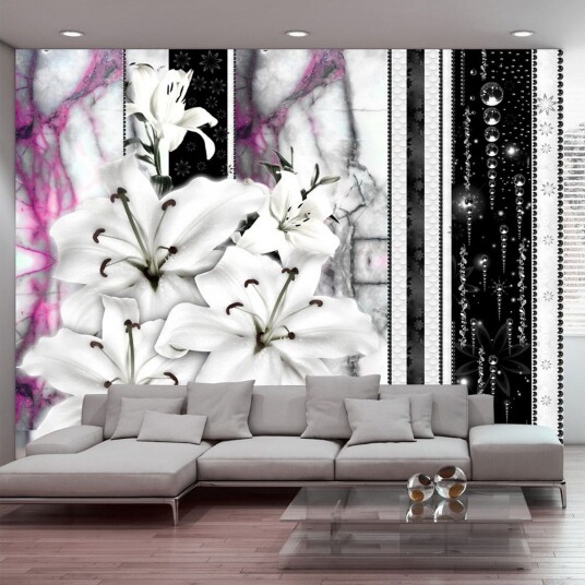 Fototapet Crying Lilies On Purple Marble 400x280 - Artgeist sp. z o. o.