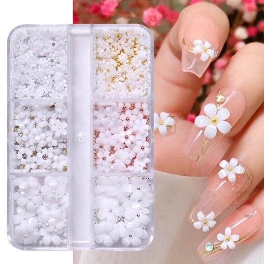 INF 3D Flower Nail Art Charms Hvit