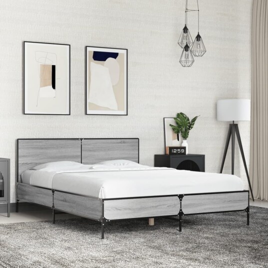 Sengeramme grå sonoma 120x200 cm konstruert tre og metall 8721102612916