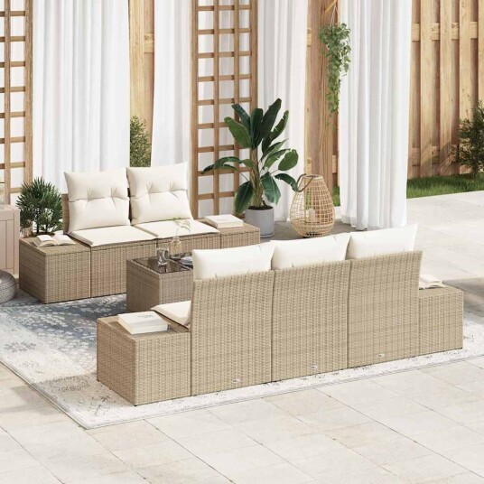 vidaXL Hagesofa Set med pute Beige polyrotting