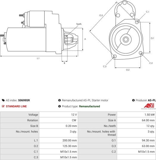 AS-PL S0699SR Starter AS-PL S0699SR Starter