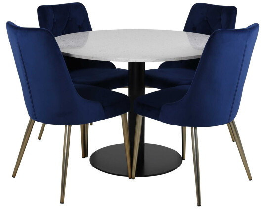 Venture Design Razzia & Velvet spisegruppe Hvit/blå 4 st stoler & bord 106 cm