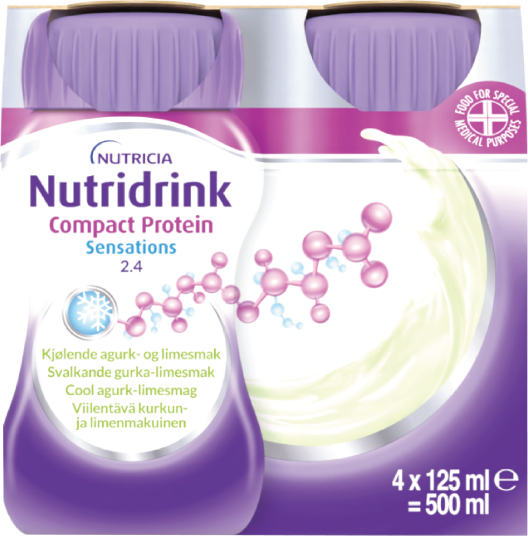 Nutridrink Compact Protein Sensations Næringsdrikk Kjølende agurk og lime 4x125 ml Nutridrink Compact Protein Sensations Næringsdrikk Kjølende agurk og lime 4x125 ml