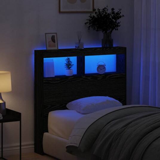  Hodegavl skap med LED svart eik 100x17x102 cm