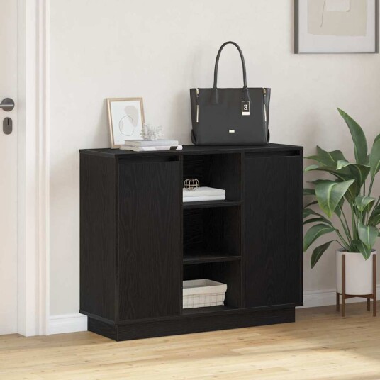Sideboard med LED Svart Eik 90x32x75 cm Konstruert Tre