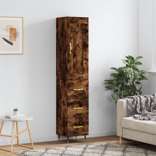 vidaXL Highboard røkt eik 34,5x34x180 cm konstruert tre 8720845496043