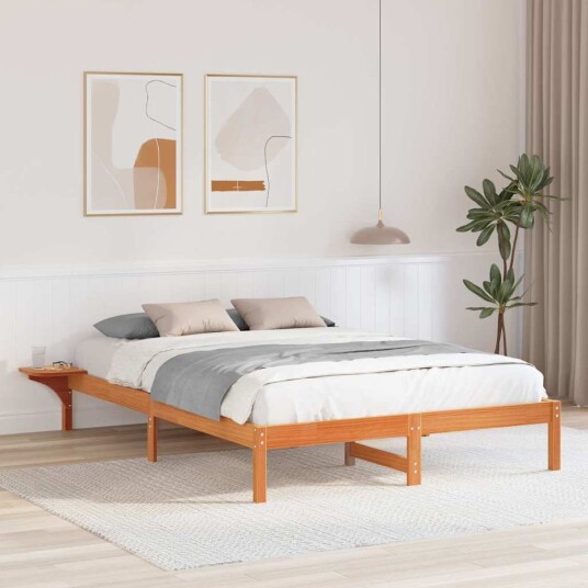 Sengeramme med nattbord Brun Voksbrun Sengeramme med nattbord Brun Voksbrun