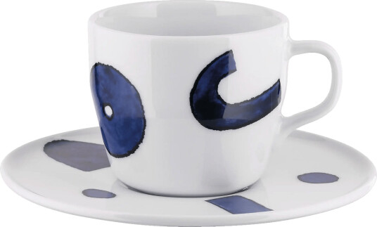 Alessi Set Of Coffee Cup For Drip Brewing With Saucer In Porcelain Pattern Design S. Yunoki Blue H:8.5CM