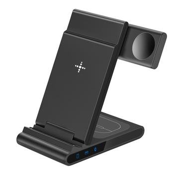 X1 3 i 1 sammenleggbar trådløs lader for iPhone / iWatch / AirPods Bærbart hurtigladestativ Svart X1 3 i 1 sammenleggbar trådløs lader for iPhone / iWatch / AirPods Bærbart hurtigladestativ Svart