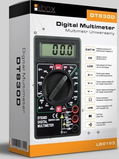 Libox Universalmåler Dt830d Lb0163 Lcd 16 X 48 Mm 3.5 Cifre Batteri Aaa Alkalisk