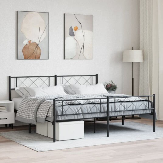 vidaXL Sengeramme i metall med hode- og fotgavl svart 193x203 cm 8721012190801