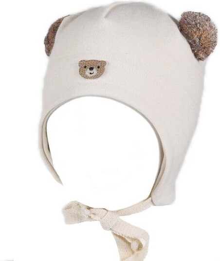 Kivat vårlue til barn med bamse Offwhite 3 mnd