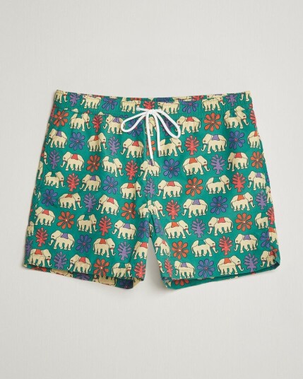 Drake's Elephants Drawstring Swimshorts Green