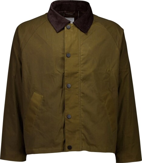 Lindbergh Waxed Jacket With Corduroy Collar - DK KHAKI - S