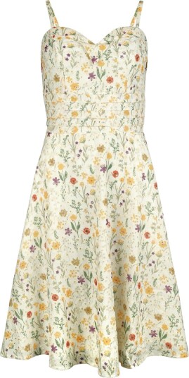 Voodoo Vixen Middellang kjole Summer Flowers Emb Flare Dress XS til XXL Damer flerfarget