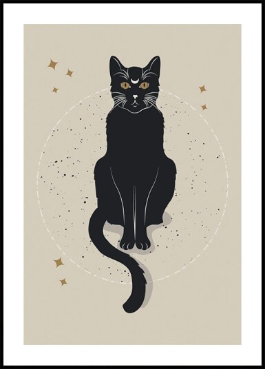 Moon Cat Mystical Black Cat Plakat Plakat / 50x70cm