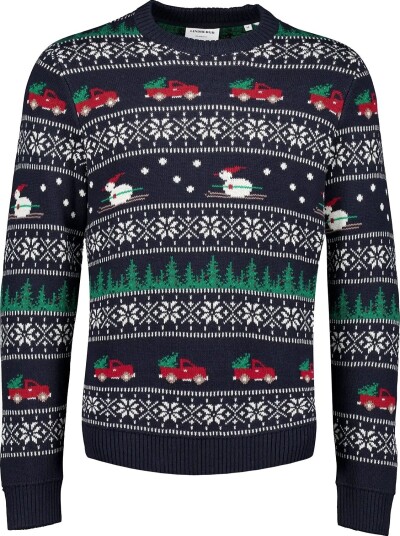 Lindbergh Winter Village Jaqucard O Neck Knit DK BLUE XXL