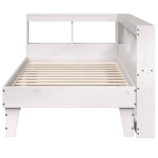 Seng med bokhylle uten madrass hvit 90x190 cm heltre furu