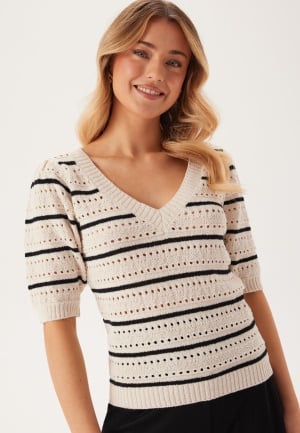 Happy Holly Short Sleeve Knit Sweater Cream/Black 44/46