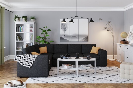 Link 5 seters Vendbar L formet Hjørnesofa i Stoff Svart