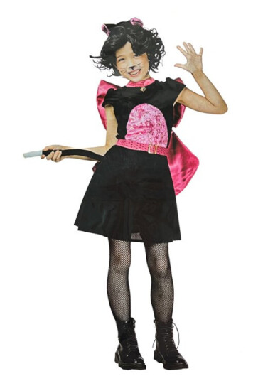 Svart Katt m/ rosa sløyfe Kostyme 9-10 år (130-140cm)