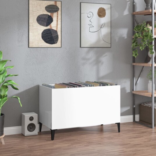 Hifi benk høyglans hvit 74,5x38x48 cm konstruert tre