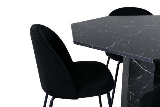 Venture Home Marbs Spisegruppe 110 cm Rund med 4 Wrinkles Stoler Sort