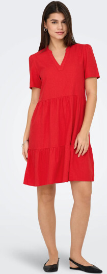 ONLY Onltiri-Caro S/S V-Neck Lin Dress Cc Pnt - Red - S ONLY Onltiri-Caro S/S V-Neck Lin Dress Cc Pnt - Red - S