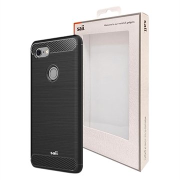 Saii Børstet Google Pixel 3 XL TPU-deksel Karbonfiber Svart